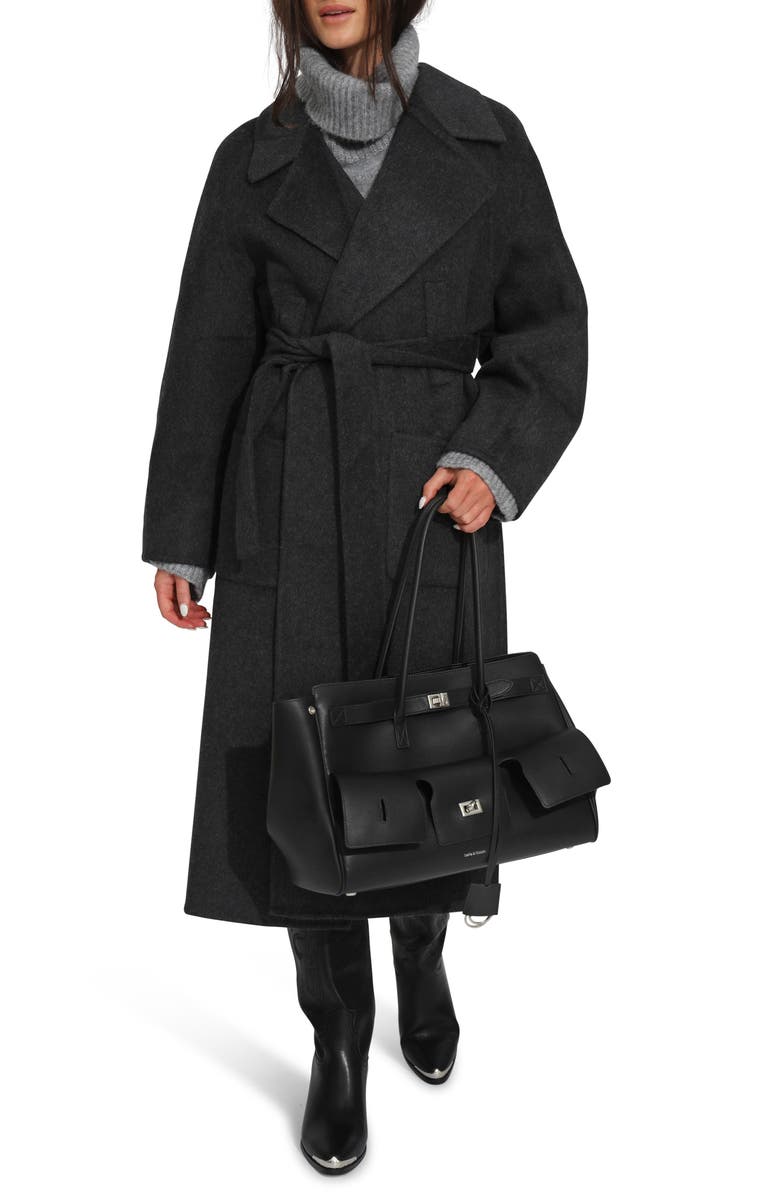 Belle & Bloom Belted Wool Blend Coat, Alternate, color, Black