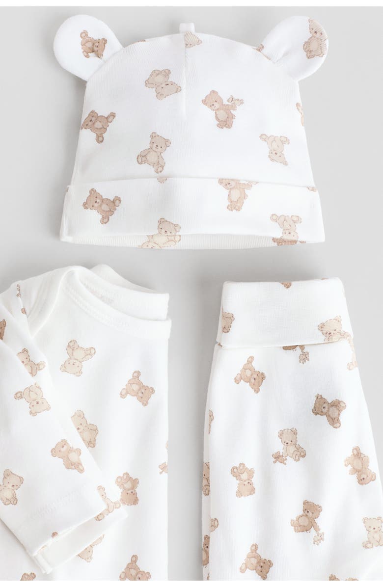 H&M 3-piece cotton jersey set, Alternate, color, White/Teddy Bears