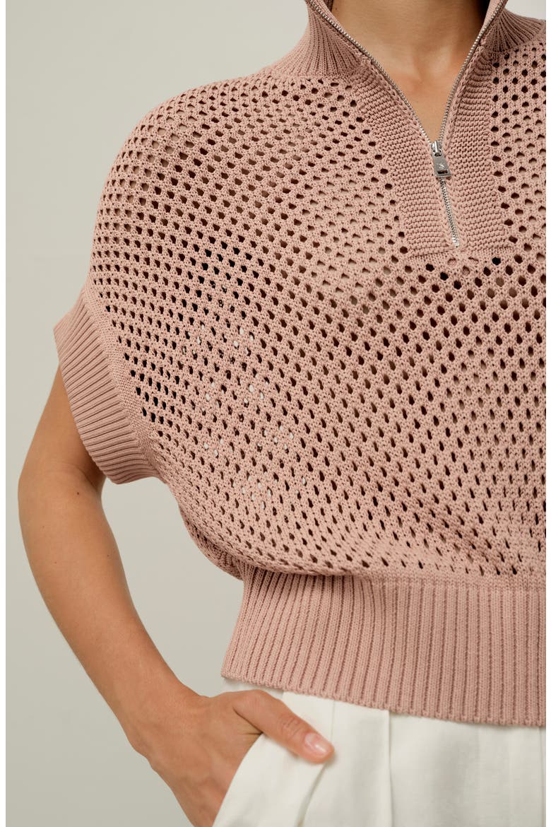 Women's Toscana Pointelle Knit Half-Zip Sweater, Alternate, color, Warm Taupe