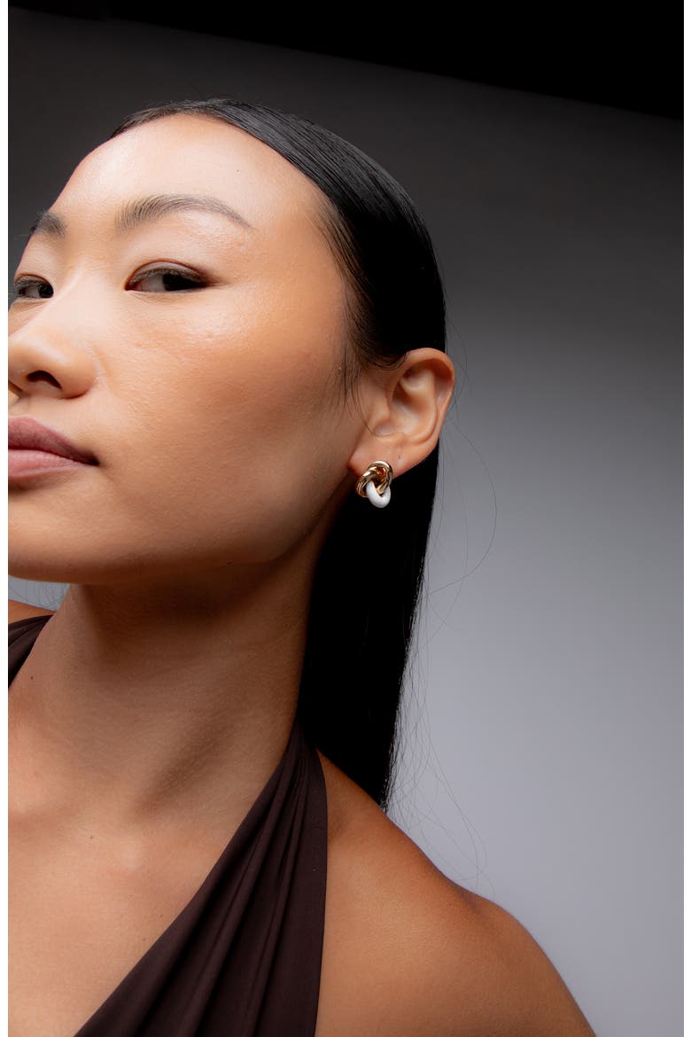 Seva Midi Face on Stud in Gold and White, Alternate, color, Gold / White Enamel