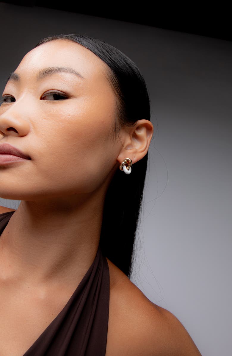 YOJ Seva Midi Face on Stud in Gold and White, Alternate, color, Gold / White Enamel