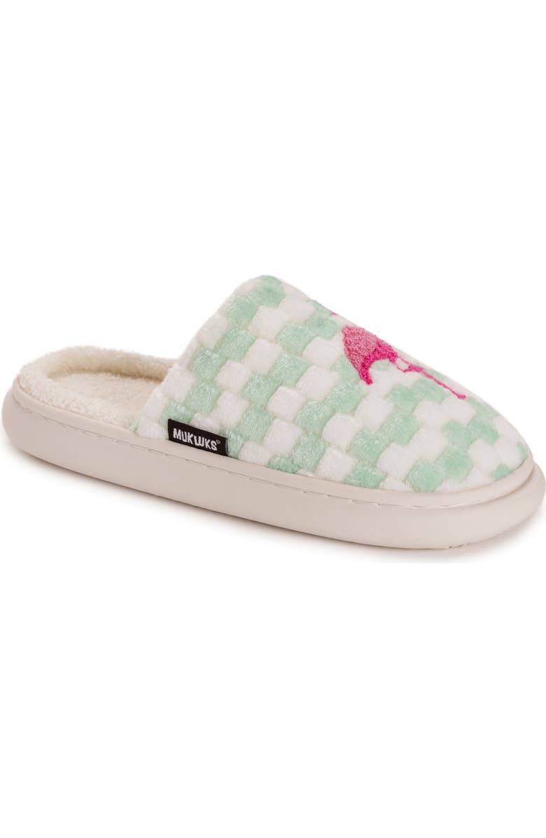 MUK LUKS Joss Faux Shearling Lined Slipper, Main, color, Mint Flamingo