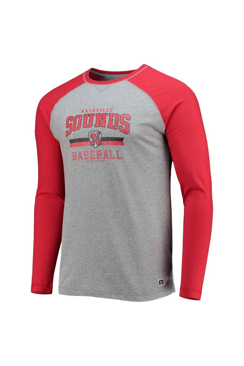 Men's Red/Heathered Gray Nashville Sounds Long Sleeve Baseball T-Shirt, Alternate, color, Gray