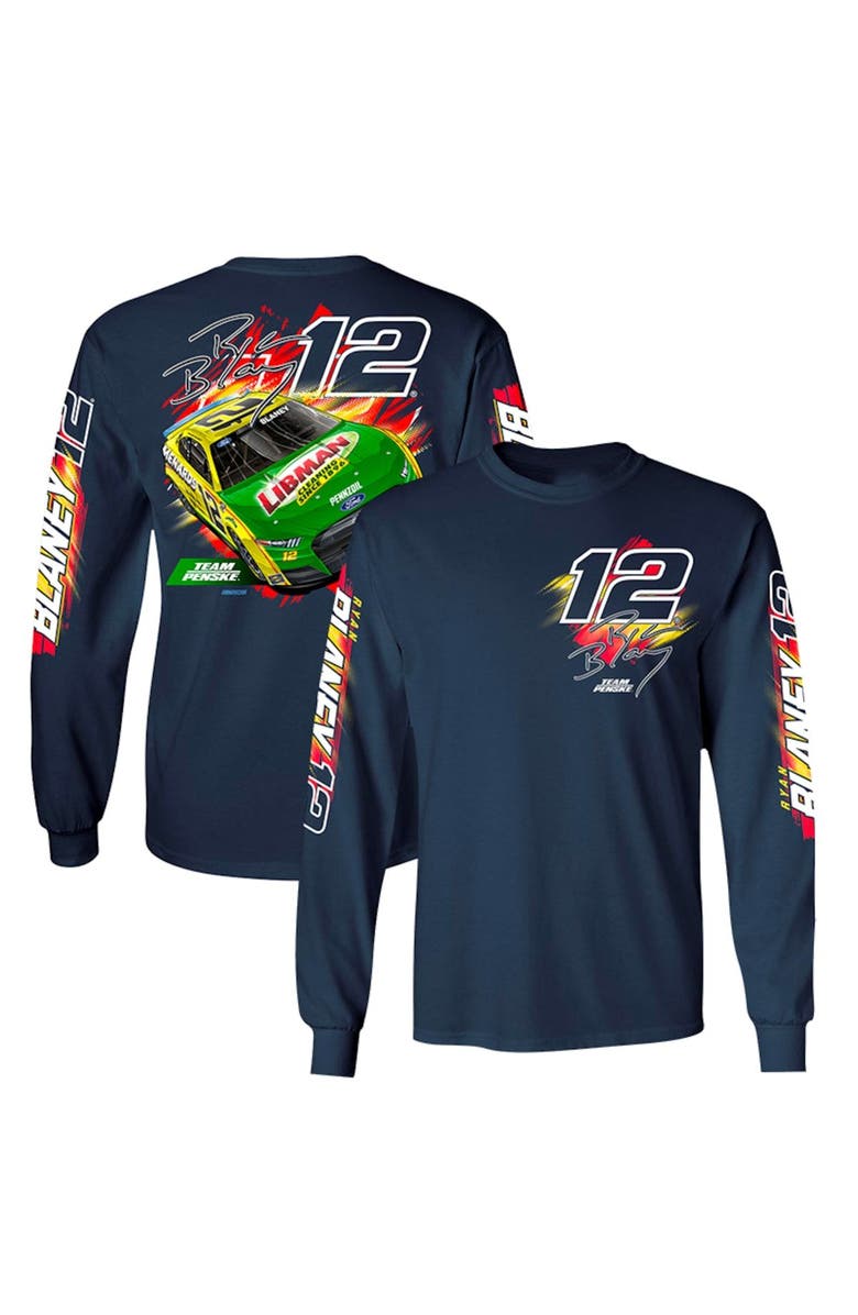 TEAM PENSKE Men's Team Penske Navy Ryan Blaney Menards Car 4-Spot Long Sleeve T-Shirt, Main, color,
