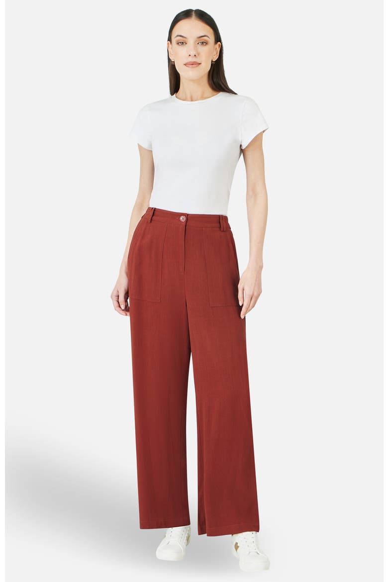 Linen Mix Mid Rise Trousers, Alternate, color, Brown
