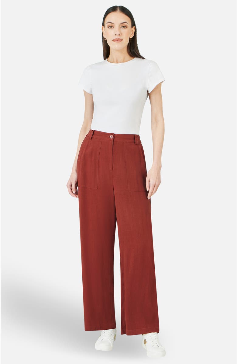 Yumi Linen Mix Mid Rise Trousers, Alternate, color, Brown