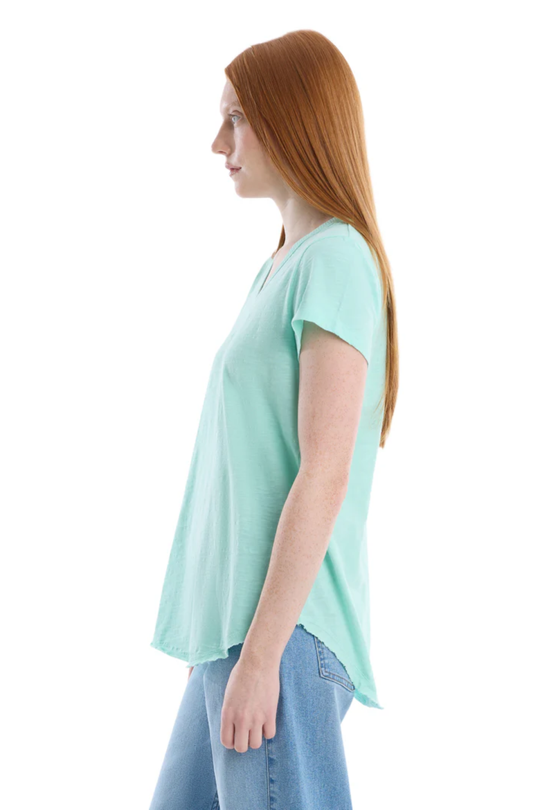 Short Sleeve Shrunken V-Neck Shirttail Top, Alternate, color, Cabbage