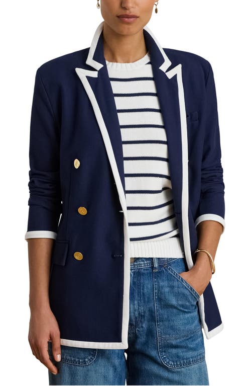 Ralph Lauren Lauren Tahir Double Breasted Piqué Knit Blazer In Blue