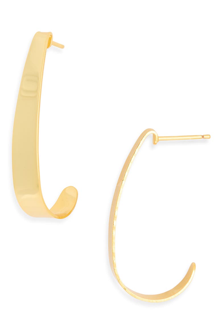 Flat J-Hoop Earrings, Main, color, GOLD