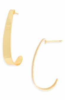 Argento Vivo Sterling Silver Flat J-Hoop Earrings