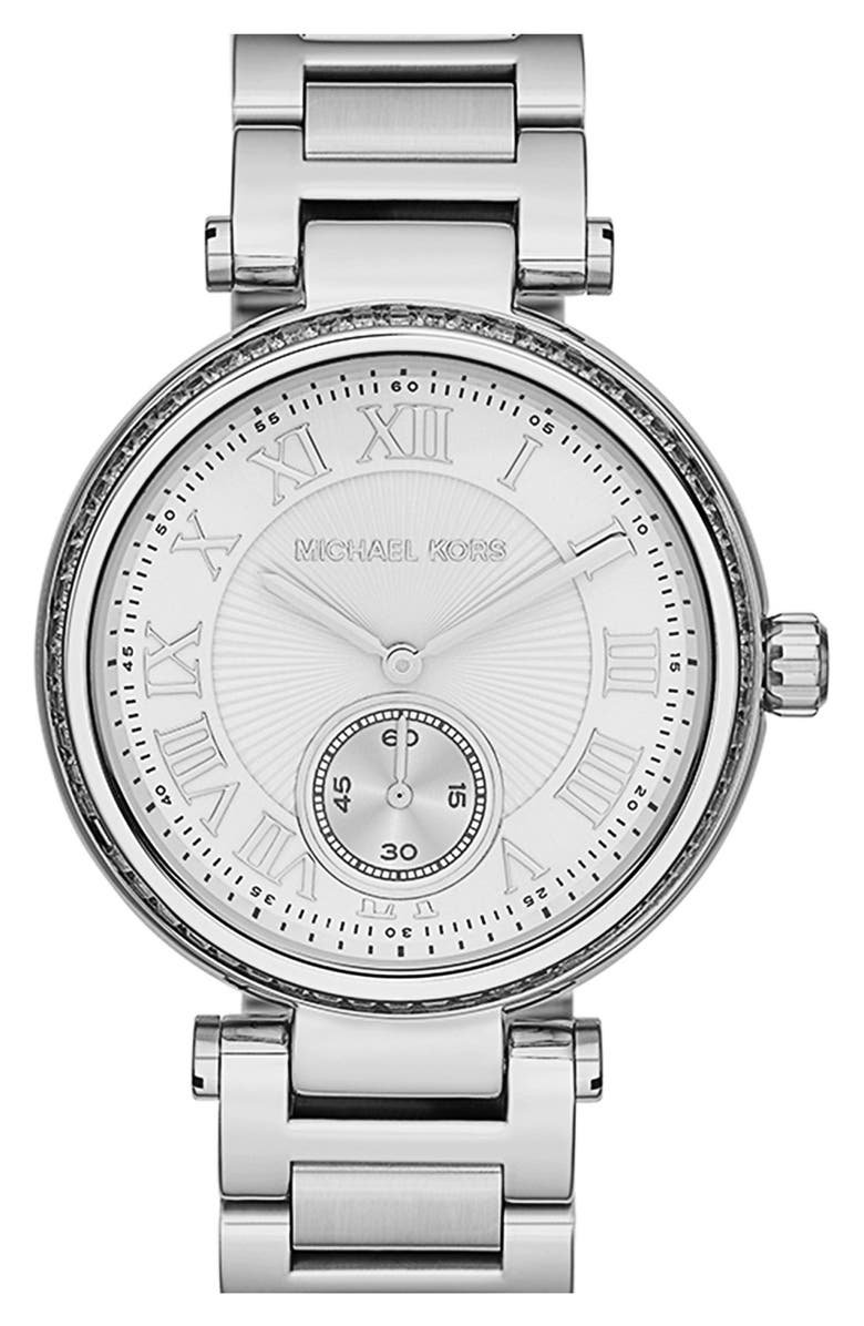 MICHAEL Michael Kors Michael Kors 'Skylar' Crystal Bezel Bracelet Watch, 42mm, Main, color, 