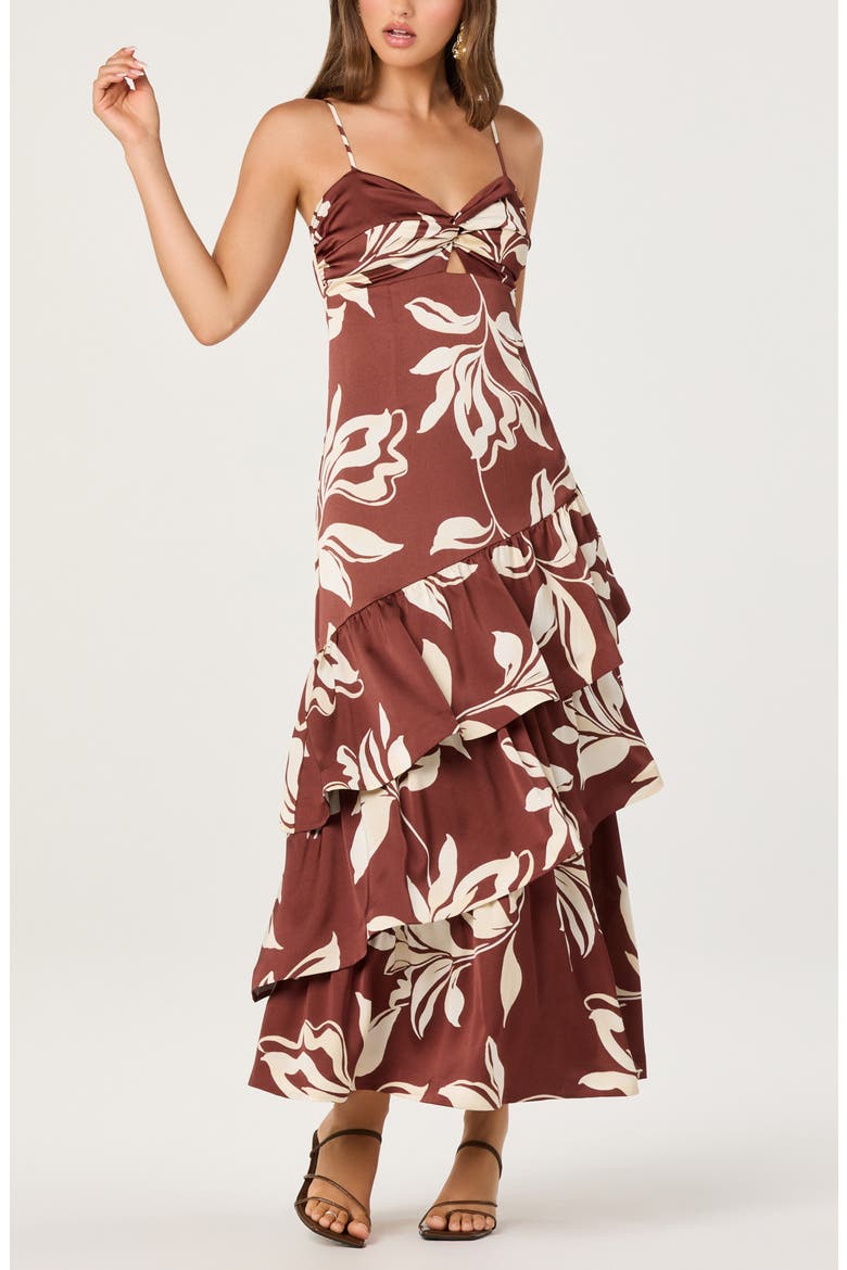 Cassia Floral Tiered Midi Dress, Alternate, color, BROWN FLORAL