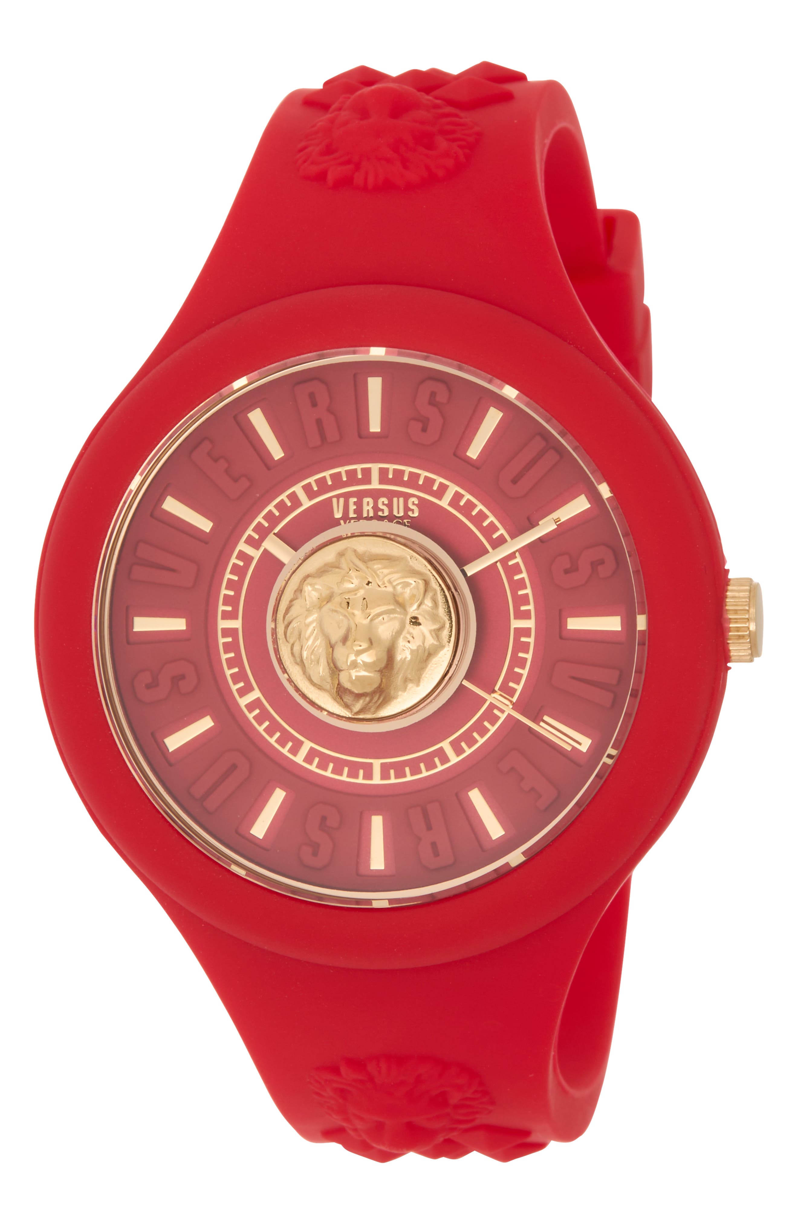 VERSUS Versace Fire Island Lion Silicone Strap Watch, 44mm