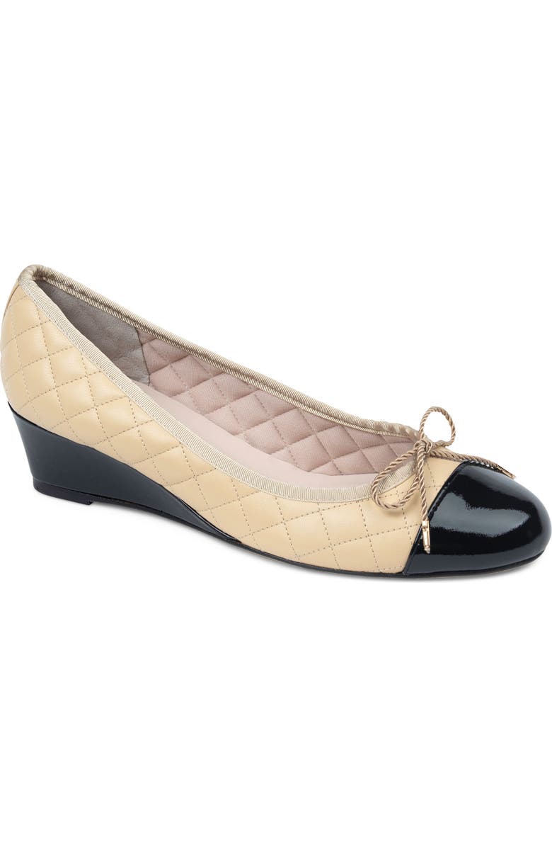 PAUL MAYER Cap Toe Quilted Wedge Pump, Main, color, Beige/ Black Patent