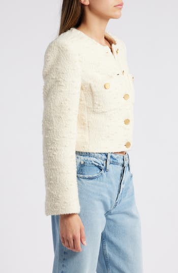 Button Front Crop Tweed Jacket