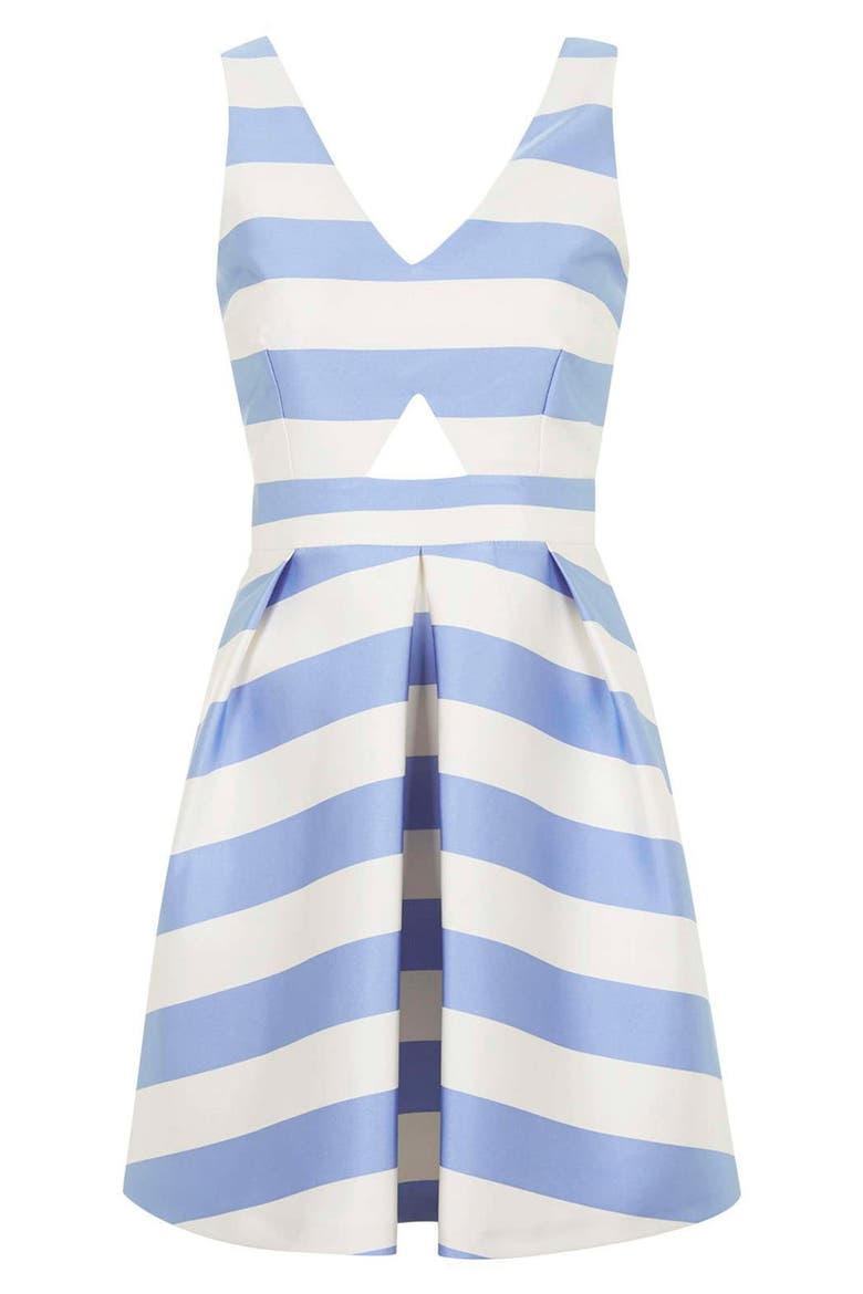 Stripe V-Neck Cutout Dress, Alternate, color, LIGHT BLUE MULTI