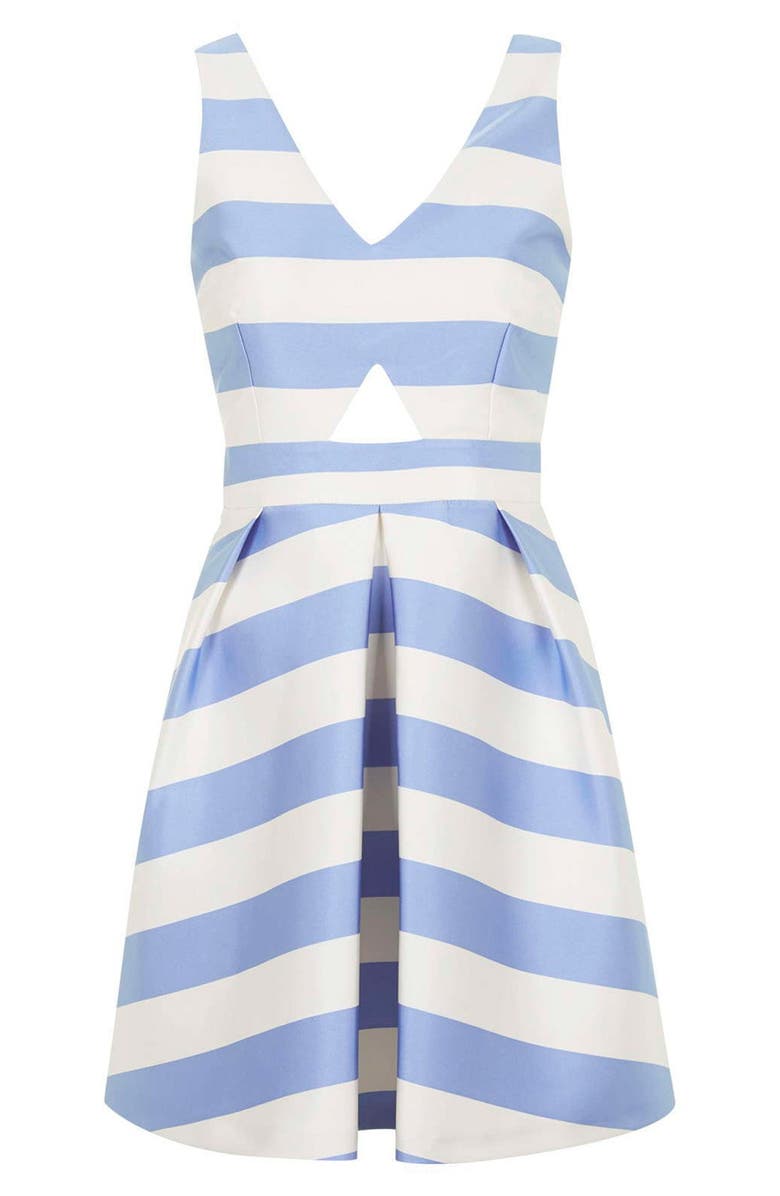 Topshop Stripe V-Neck Cutout Dress, Alternate, color, 