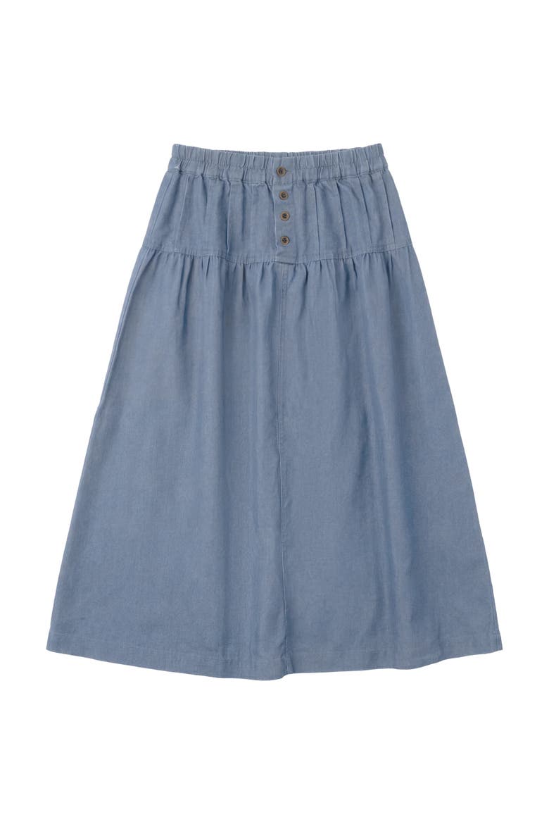 Girls Button Denim Midi Skirt - Elastic Waist, Front Buttons, Main, color, Light Denim
