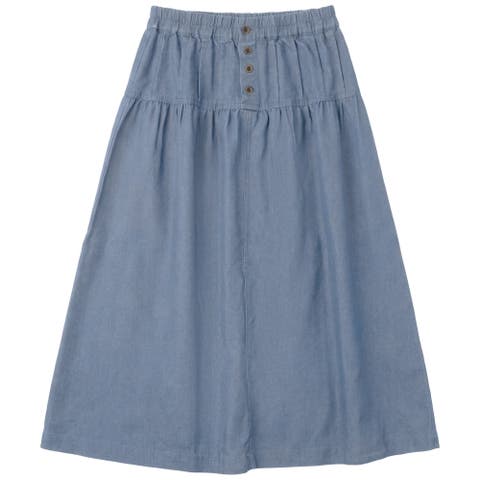 Denim Metal Button Pleated Midi Skirt (Big Kid)