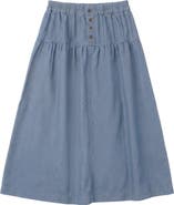 Pinky Promise Girls Button Denim Midi Skirt - Elastic Waist, Front Buttons