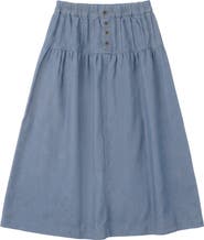 Pinky Promise Denim Metal Button Pleated Midi Skirt