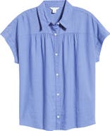 Caslon® Short Sleeve Linen Blend Button-Up Shirt