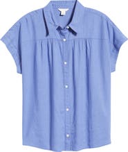 Caslon® Short Sleeve Linen Blend Button-Up Shirt