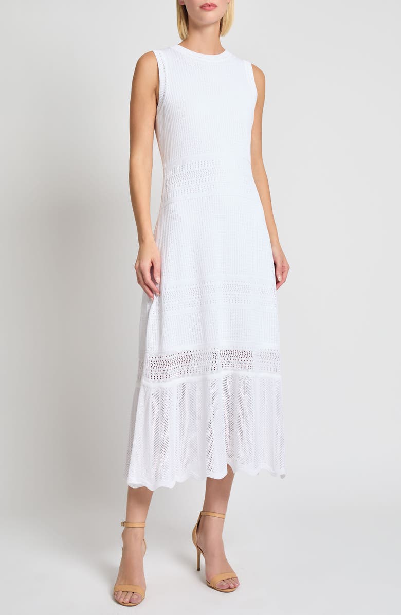 Misook Modern Fit Pointelle Midi Dress, Main, color, White