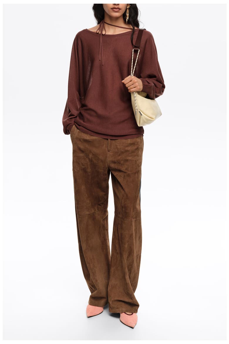 Boat Neckline Crossover Ties Sweater, Alternate, color, BROWN