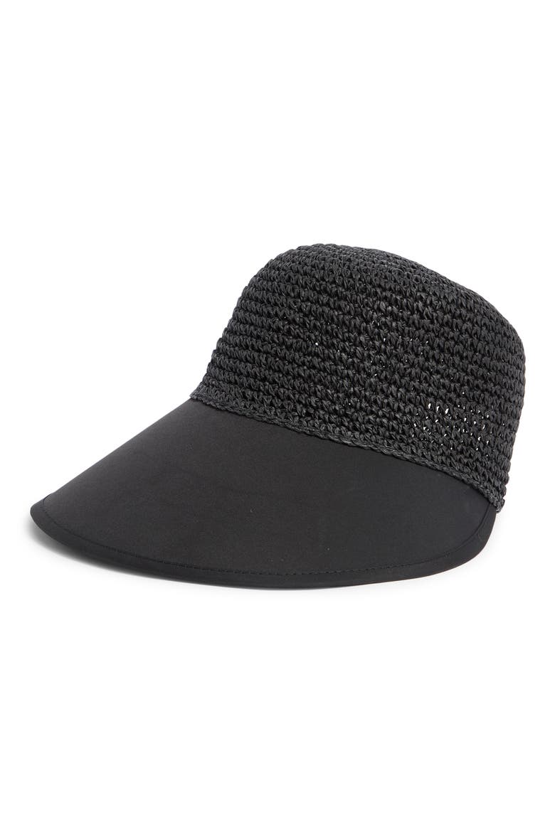 Raffia Face Framer Adjustable Hat, Main, color, BLACK