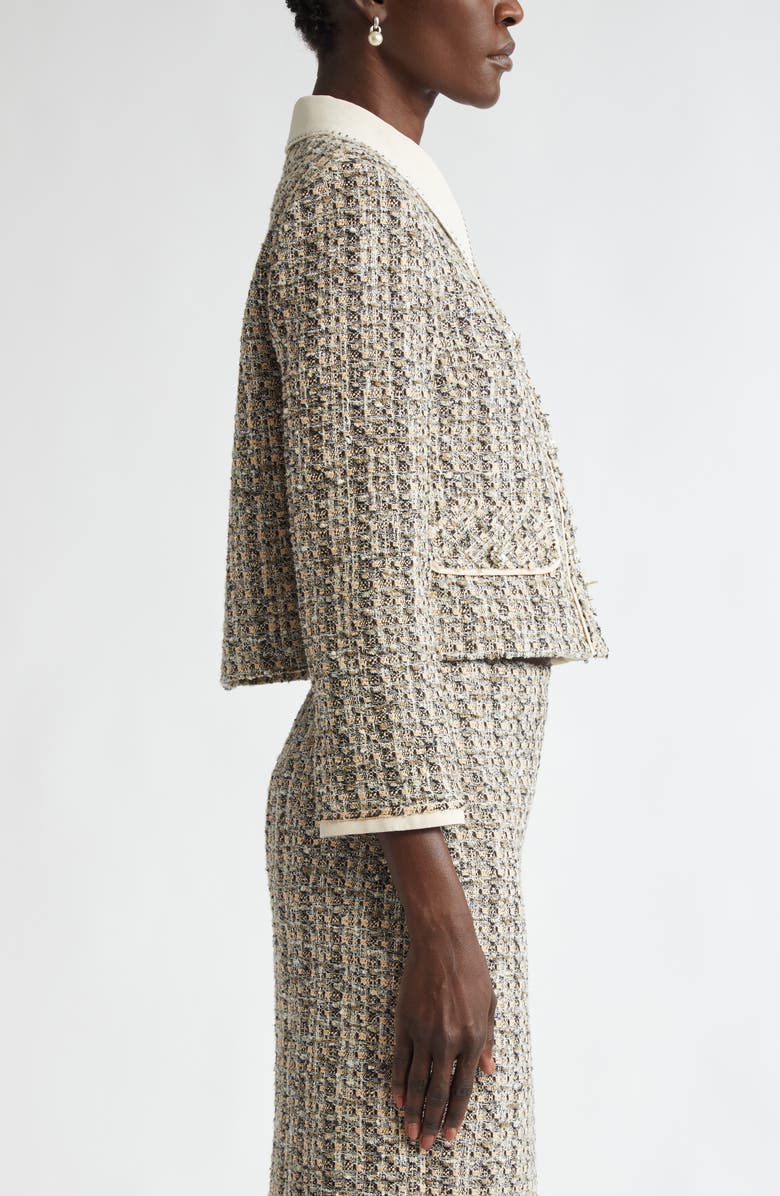 ST. JOHN Metallic Collage Tweed Crop Jacket, Alternate, color, 