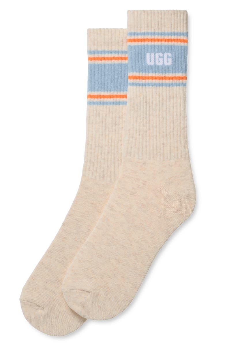 UGG<sup>®</sup> Jedlyn Varsity Cotton Blend Crew Socks, Alternate, color, Nimbus Heather / Sapphire