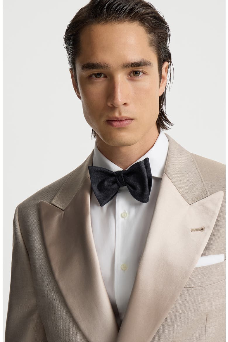 Virgin wool flannel bow tie, Alternate, color, Blue
