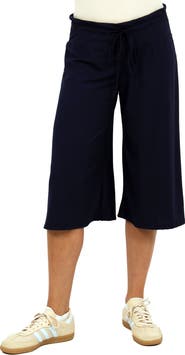 24seven Comfort Apparel Womens Basic Ribbed Knit Drawstring Flared Capri Pants