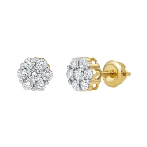 Sophisticated 14K Yellow Gold Diamond Cluster Earrings - 0.39ct.
