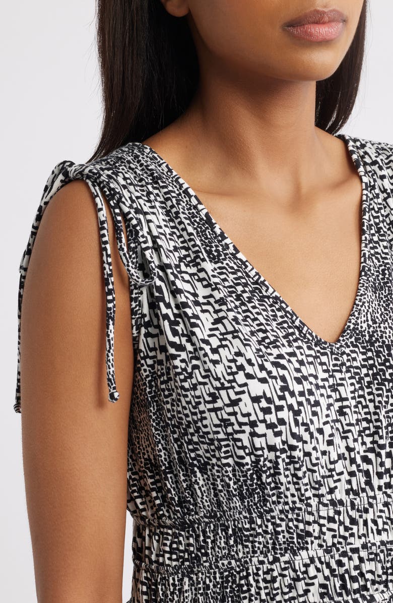 Loveappella Printed Peplum Jersey Top, Alternate, color, Ivory/ Black