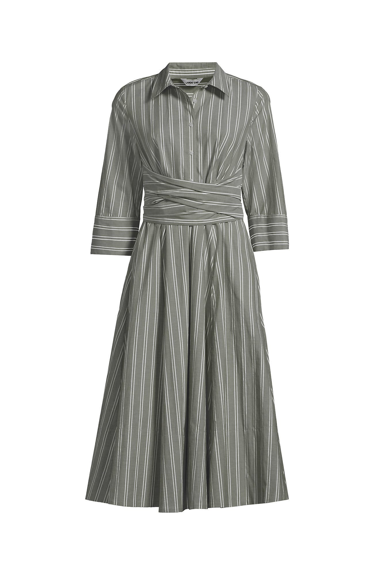 lands end poplin midi wrap dress Lands' End Women's Poplin Midi Wrap Front Dress - 16