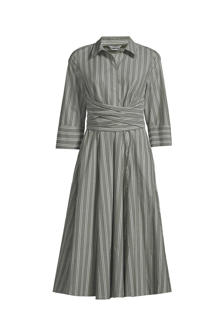 Poplin Midi Wrap Front Dress, Alternate, color, River Stone Double Stripe