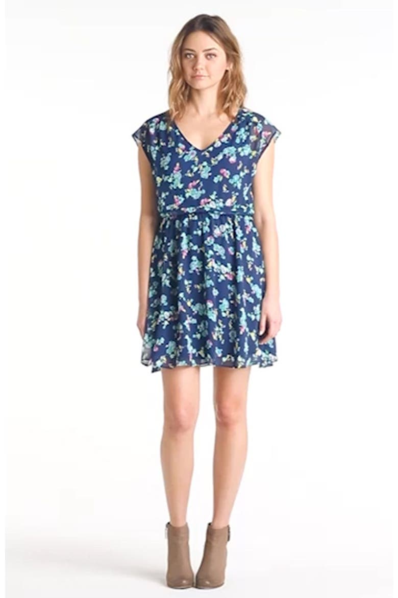 V-Neck Chiffon Dress, Alternate, color, NAVY FLORAL