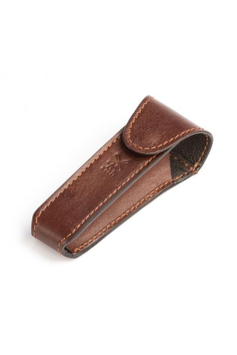 Brown Leather Safety Razor Travel Pouch, Main, color, Brown