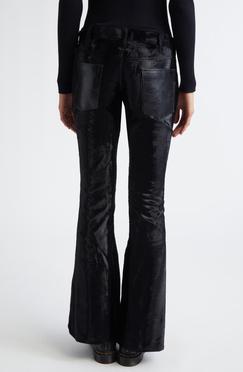 Junya Watanabe Faux Fur & Leather Flare Pants, Alternate, color, Black