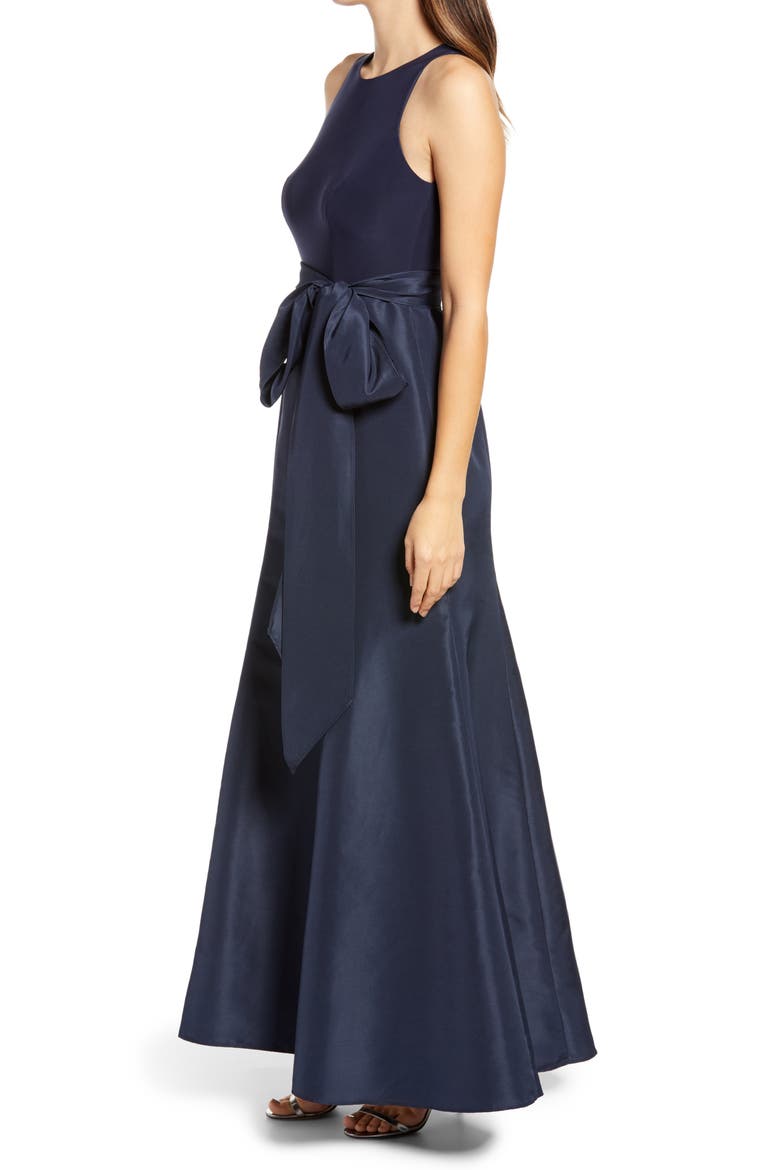 Jersey Bodice Mikado Trumpet Gown, Alternate, color, MIDNIGHT