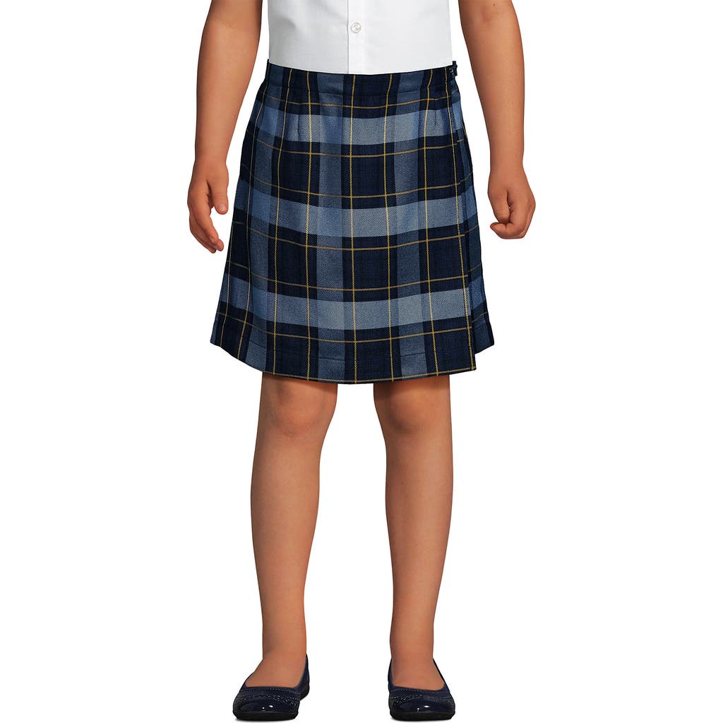 Lands' End School Uniform Girls Plaid A Line Tab Skort Top Of Knee In Blue