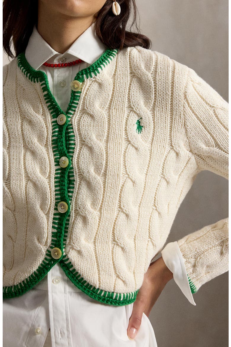 Cable Knit Button Front Crop Cardigan, Alternate, color, CRICKET CREAM