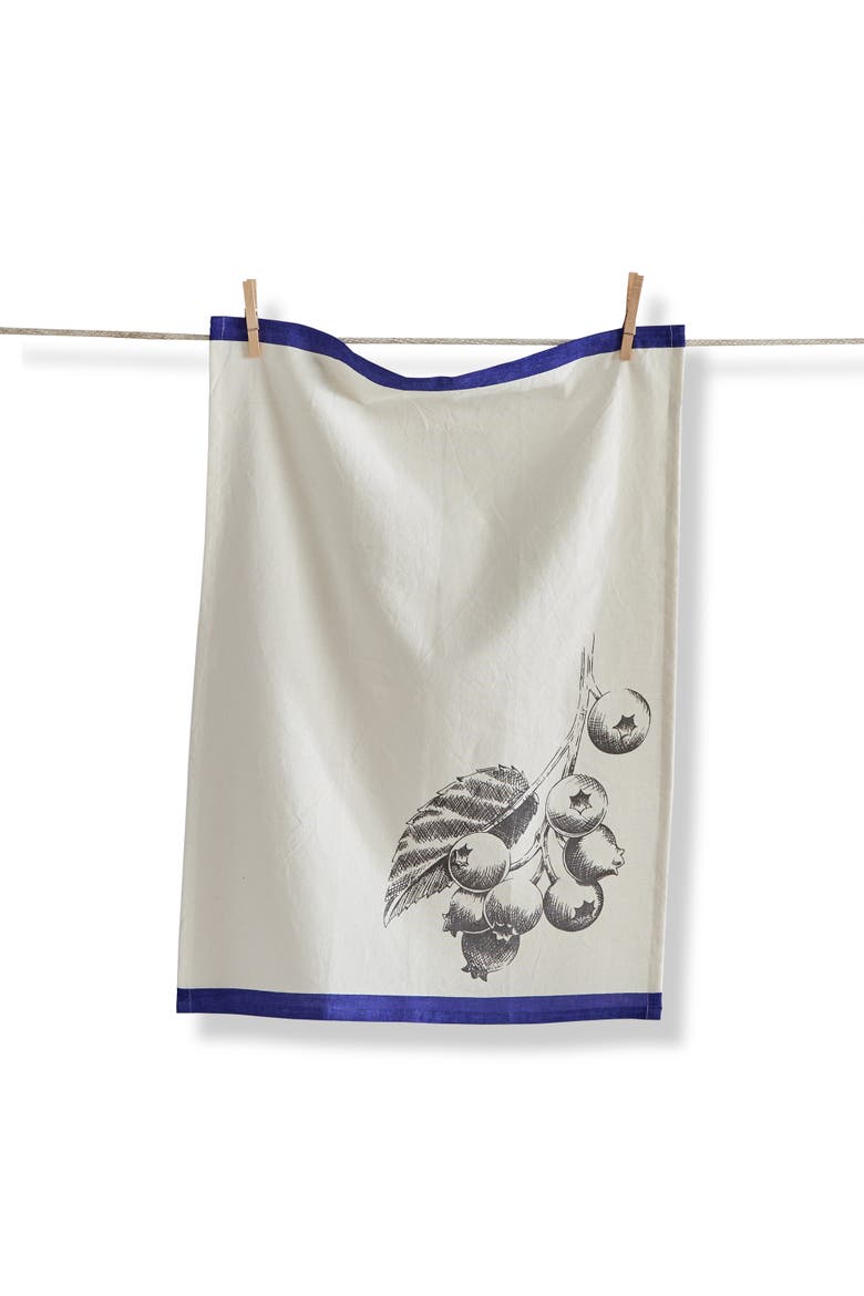 Bright Border Blueberry Cotton Flax Dishtowel White Multi 26x18 in, Main, color, White