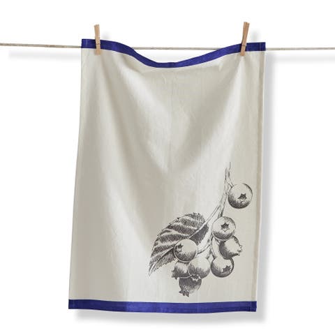 Bright Border Blueberry Cotton Flax Dishtowel White Multi 26x18 in
