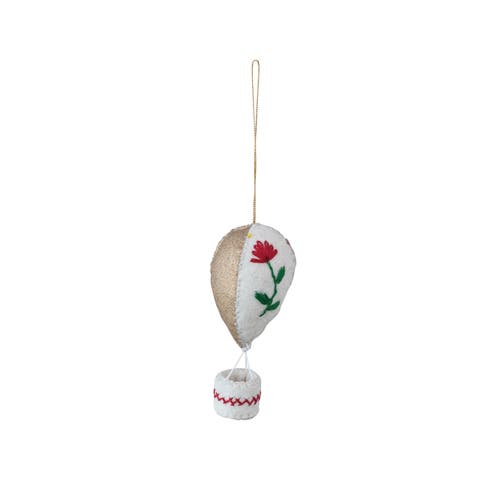 Cotton Canvas Hot Air Balloon Ornament with Embroidered Flowers, Multicolor