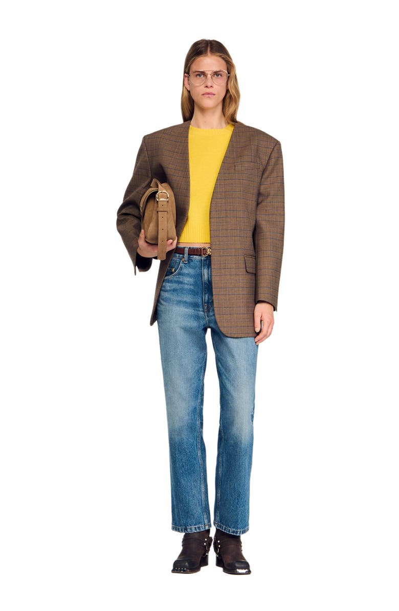 SANDRO Oversized checked jacket, Alternate, color, Ocher / Blue