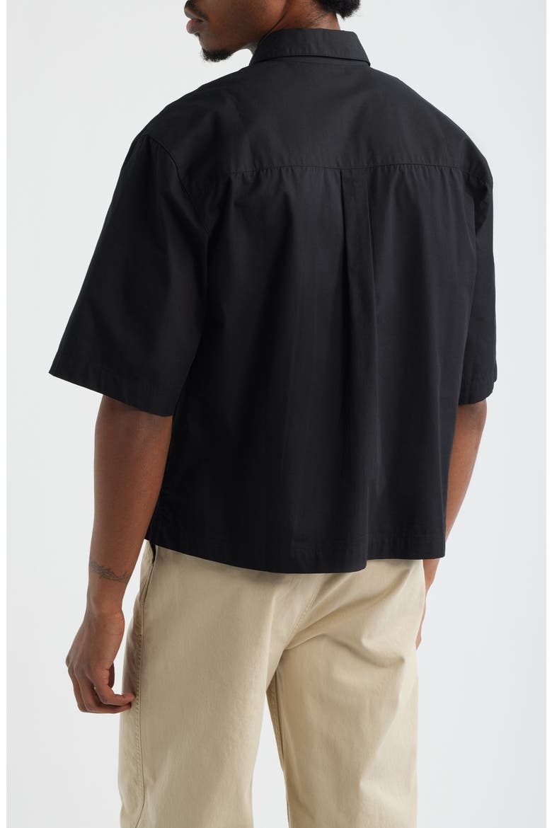 Crop Short Sleeve Cotton Poplin Button-Up Shirt, Alternate, color, BLACK