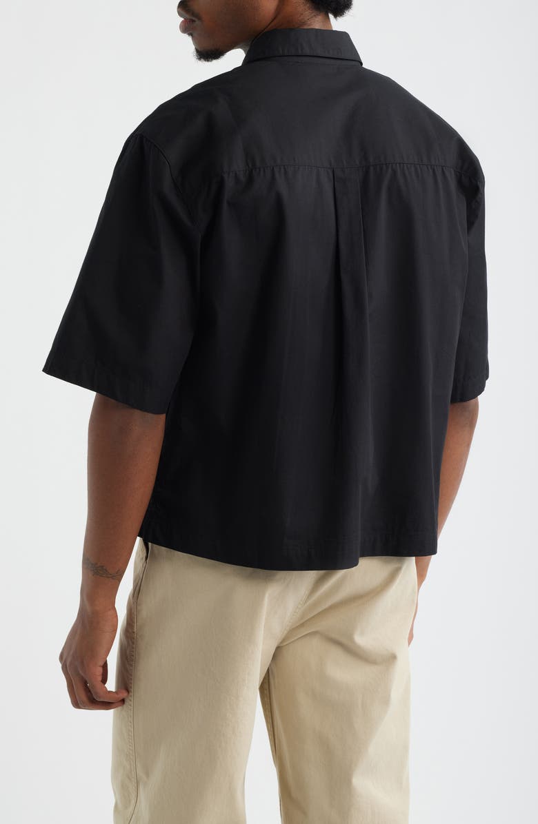 Topman Crop Short Sleeve Cotton Poplin Button-Up Shirt, Alternate, color, Black